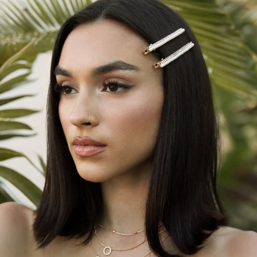 ettika Gold and Pearl and crystal Beaded Hair Clips